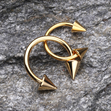 Detail View 1 of Gold Plated Basic Spike Top Horseshoe Circular Barbell